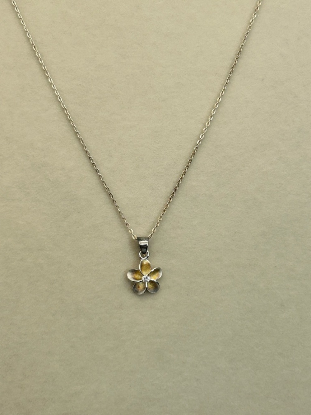 Sterling Silver Plumeria Necklace Earrings Set Stamped 925 Smoky Gray Studs - Picture 4 of 15